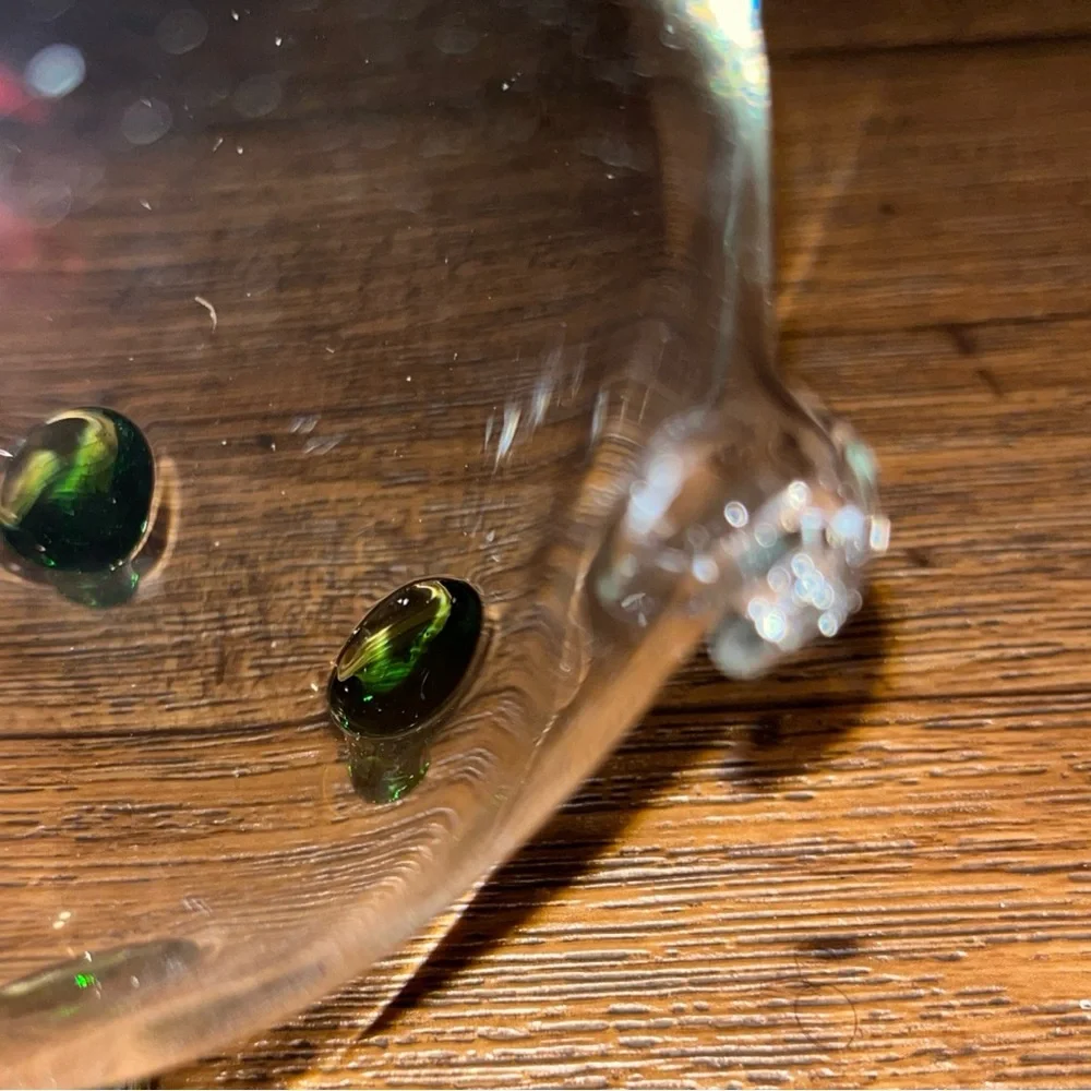 Clear Glass Piggy Bank W/Green Accents Hi-Quality Crystal-Clear Glass Hand-Made
